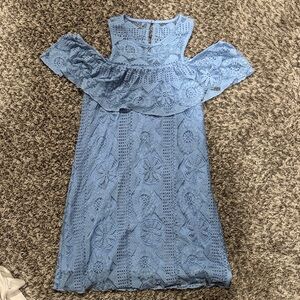 miami Pale Blue Lace Overlay Cold-Shoulder Dress